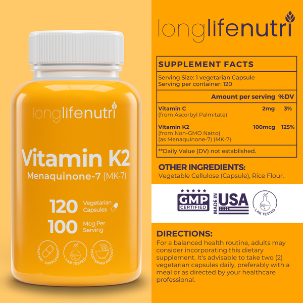 Vitamin K2 MK-7 100 Mcg - 120 Veggie Capsules