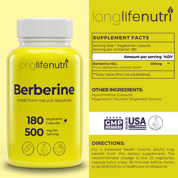 Berberine HCL 500 mg - 180 Vegetarian Capsules
