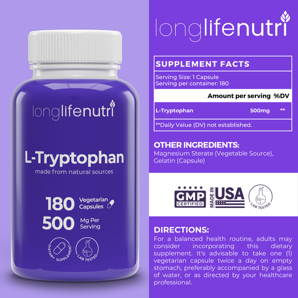 L-Tryptophan 500 mg - 180 Vegetarian Capsules