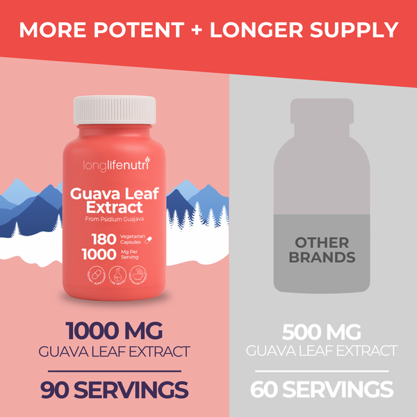 Guava Leaf Extract 1000mg - 180 Vegetarian Capsules, From Psidium Guajava