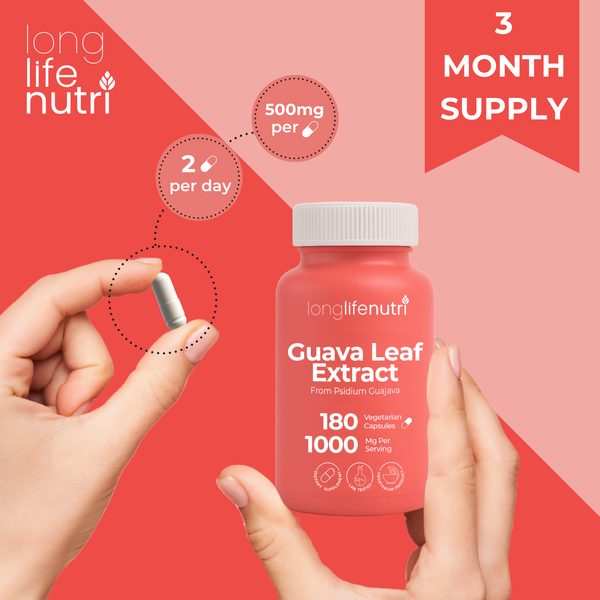 Guava Leaf Extract 1000mg - 180 Vegetarian Capsules, From Psidium Guajava