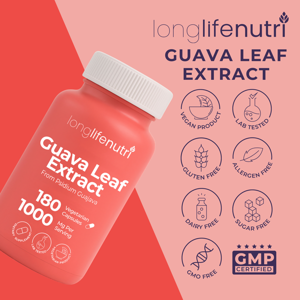 Guava Leaf Extract 1000mg - 180 Vegetarian Capsules, From Psidium Guajava