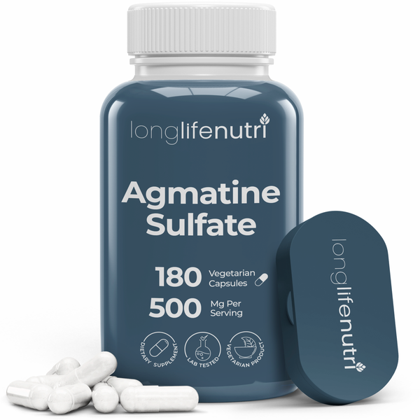 Agmatine Sulfate 500mg - 180 Vegetarian Capsules, Supplement for Muscle Recovery & Stamina