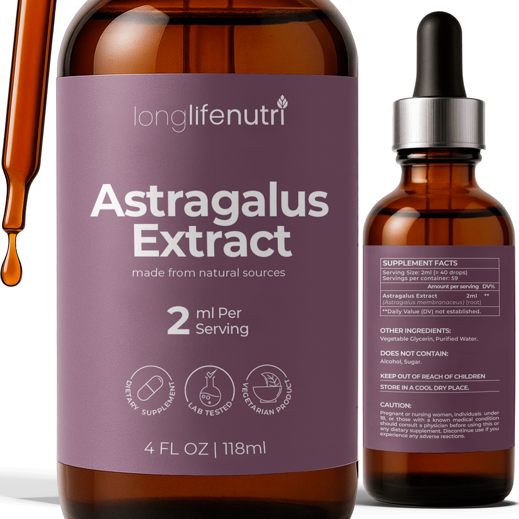 Astragalus Extract Liquid Drops - 4 FL OZ for Energy & Vitality, GMP Certified