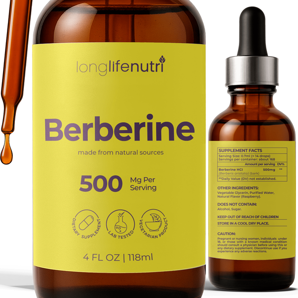 Berberine Liquid - 4 FL OZ for Gut Balance & Natural Energy, Raspberry Flavor