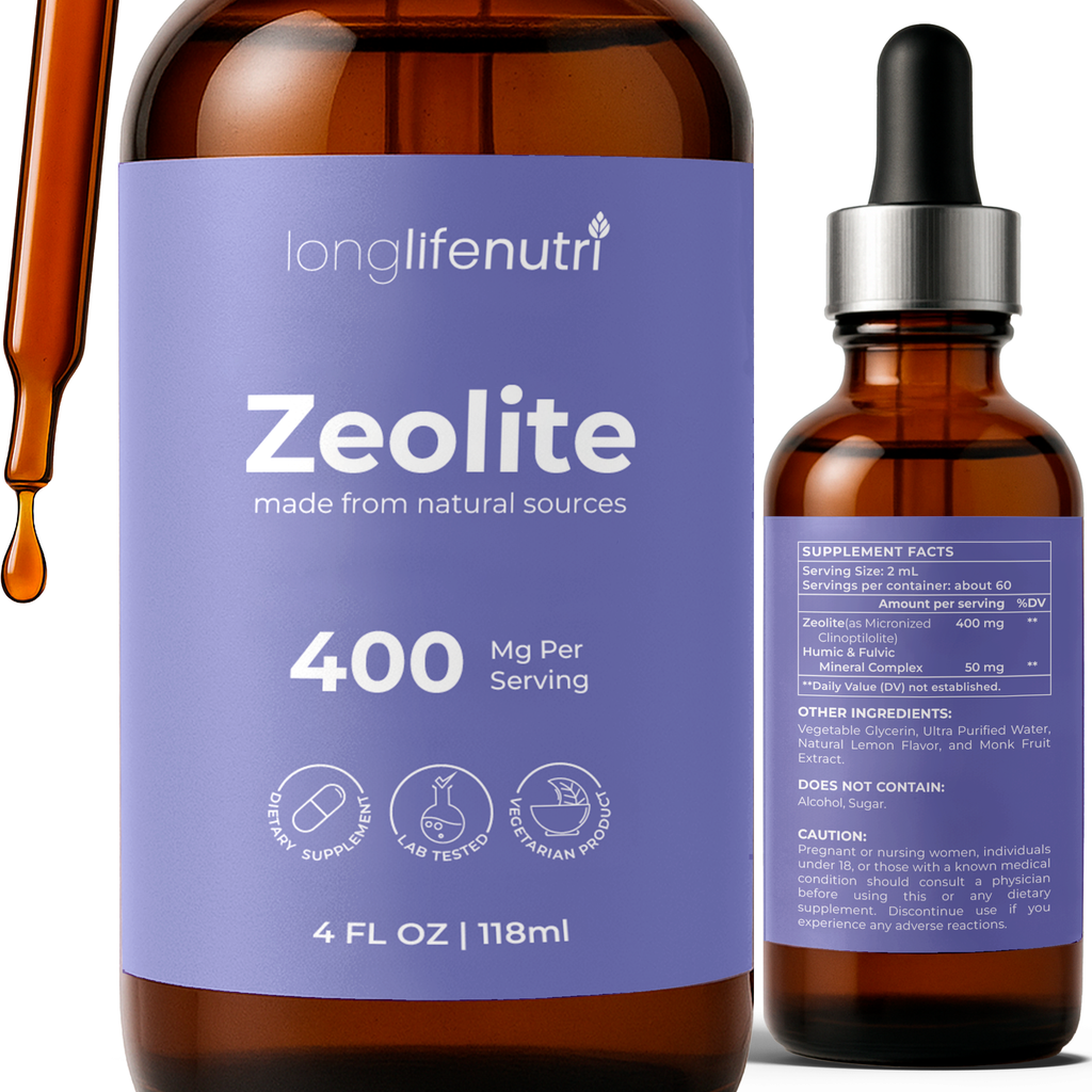 Zeolite Clinoptilolite 400mg - 4 Fl Oz Liquid Mineral Supplement, Humic & Fulvic Complex, GMP Certified