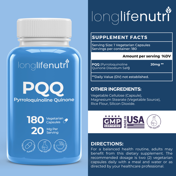 PQQ 20 mg - 180 Vegetarian Capsules, Supplement for Daily Energy
