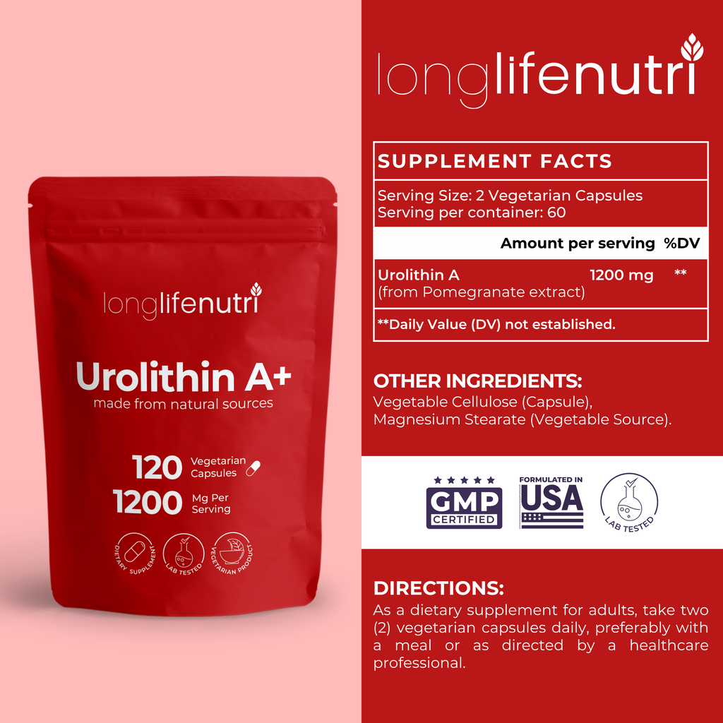 Urolithin A+ 1200mg - 120 Vegetarian Capsules, 2-Month Supply
