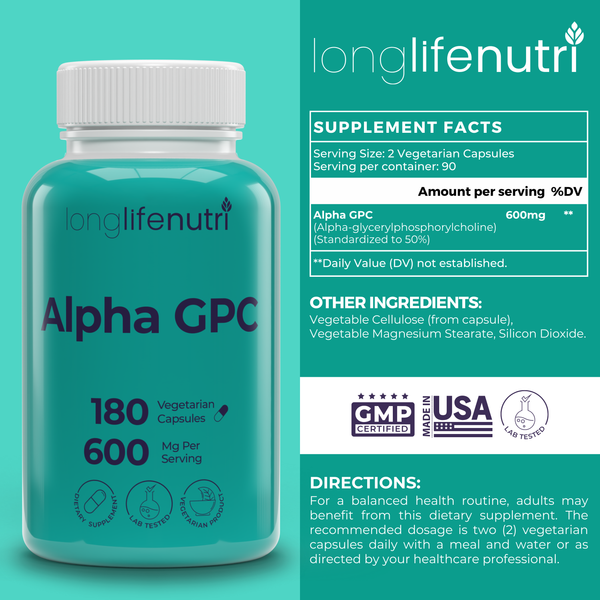 Alpha GPC Choline 300 mg - 180 Vegetarian Capsules