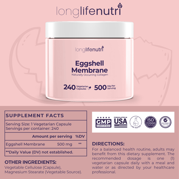 Eggshell Membrane 500mg - 240 Vegetarian Capsules, NEM Organic Supplement