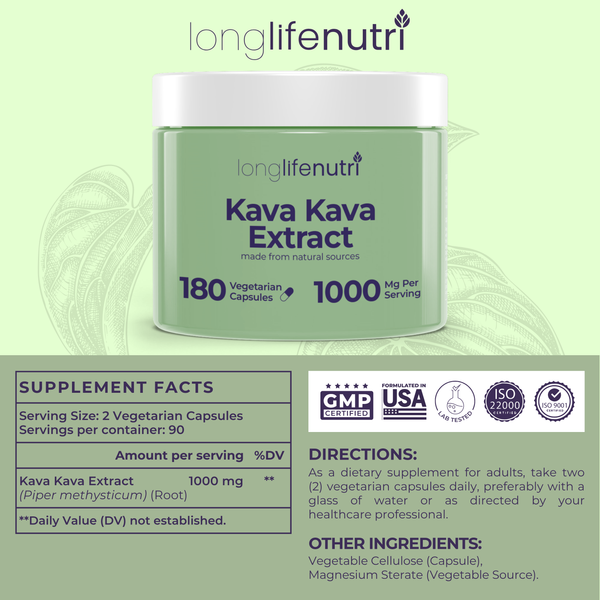 Kava Kava 1000mg - 180 Vegetarian Capsules