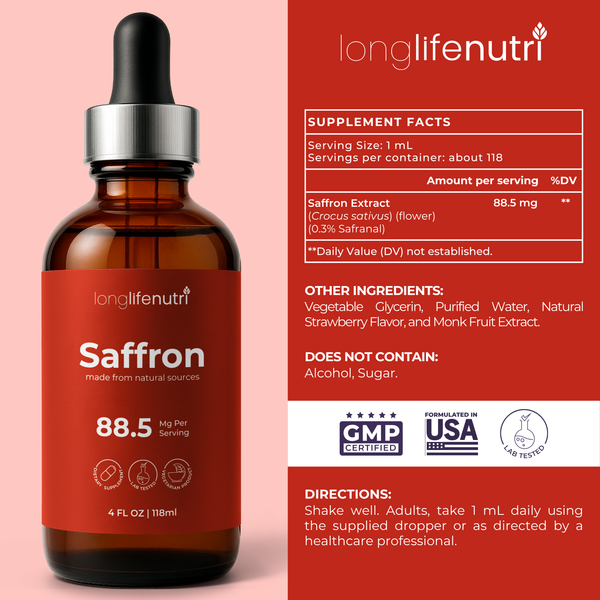 Saffron Extract 88.5mg - 4 Fl Oz Liquid Supplement, Botanical Wellness Made Easy For Busy Routines