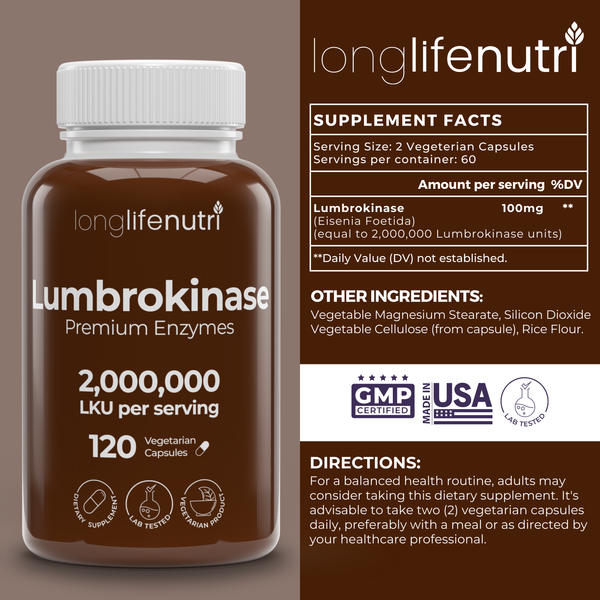 Lumbrokinase 100mg  – Maximum Activity 2,000,000 Units Per Serving