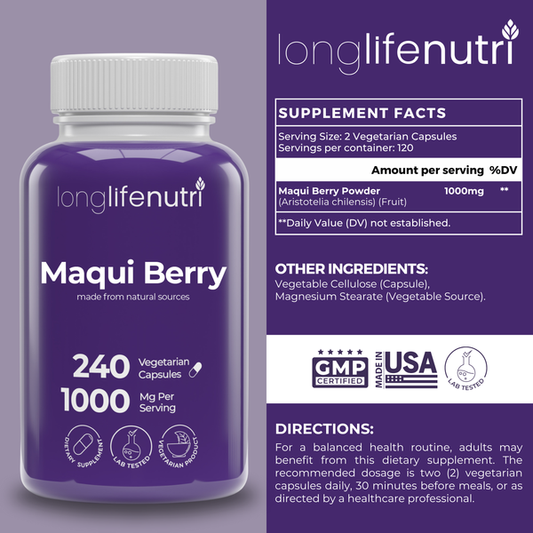 Maqui Berry 1000mg - 240 Vegetarian Capsules, High ORAC Superfood