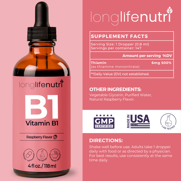 Vitamin B1 Liquid Drops -  4 FL OZ Thiamine Mononitrate Organic Supplement
