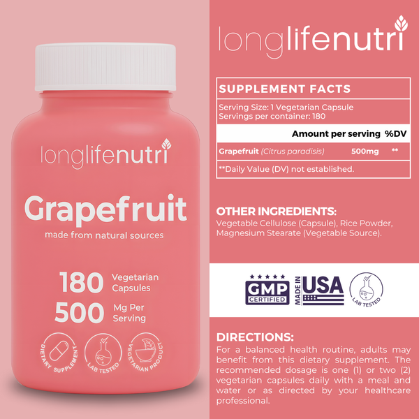 Grapefruit 500mg - 180 Vegetarian Capsules, Daily Energy & Balance