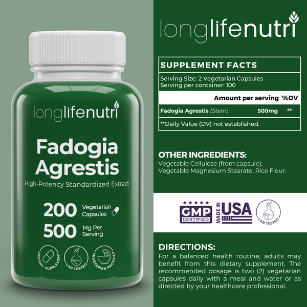 Fadogia Agrestis 500mg - 200 Vegetarian Capsules
