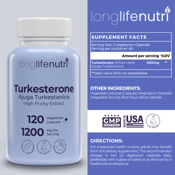 Turkesterone 1200mg - 120 Vegetarian Capsules, Lab Tested, Made in USA