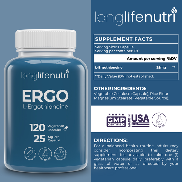 L-Ergothioneine 25mg - 4-Month Supply, Made in USA