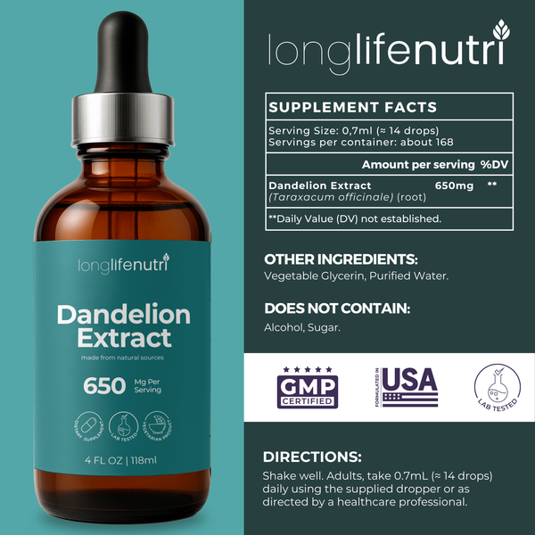 Dandelion Extract Drops - 4 FL OZ for Natural Digestion & General Wellness