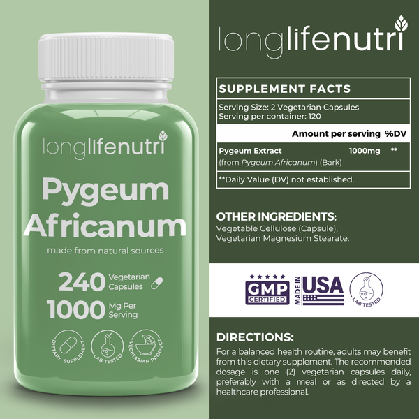 Pygeum Africanum 1000mg - 240 Vegetarian Capsules for Prostate Health Support