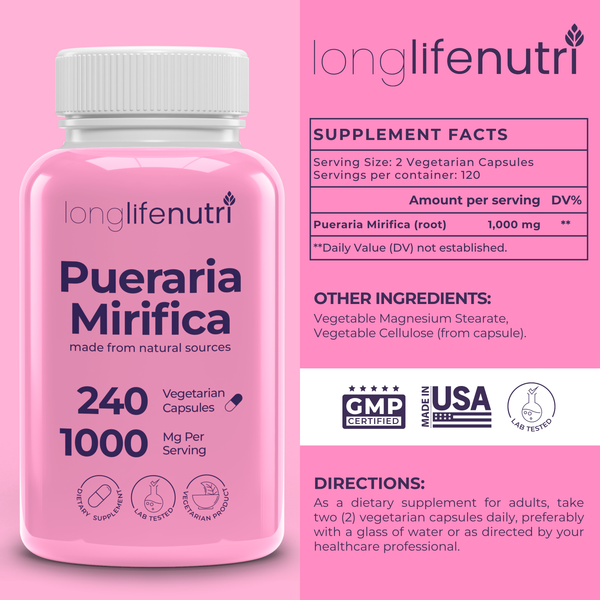 Pueraria Mirifica 1000mg – 240 Vegetarian Capsules, 4-Month Supply, Made in USA