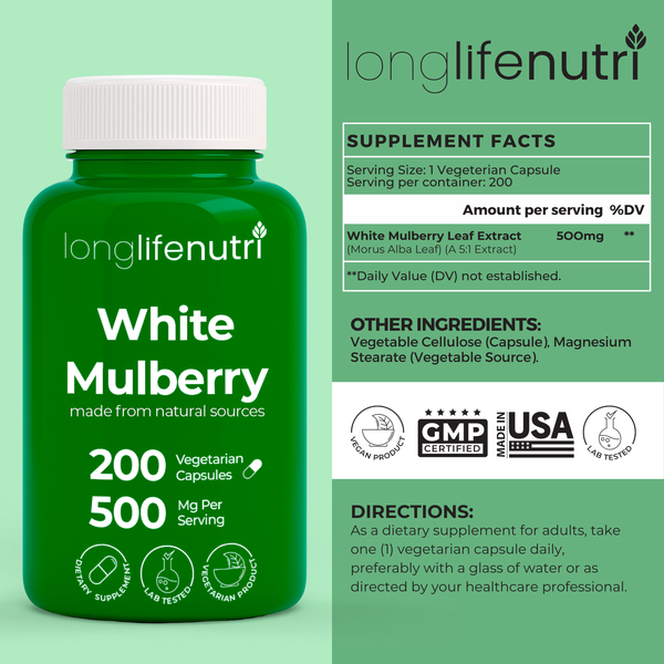 White Mulberry Leaf Extract 2,500mg - 200 Vegetarian Capsules