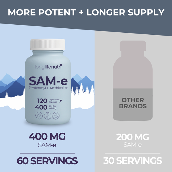 SAM-e Supplement 400mg - 120 Vegetarian Capsules, For Mobility & Flexibility