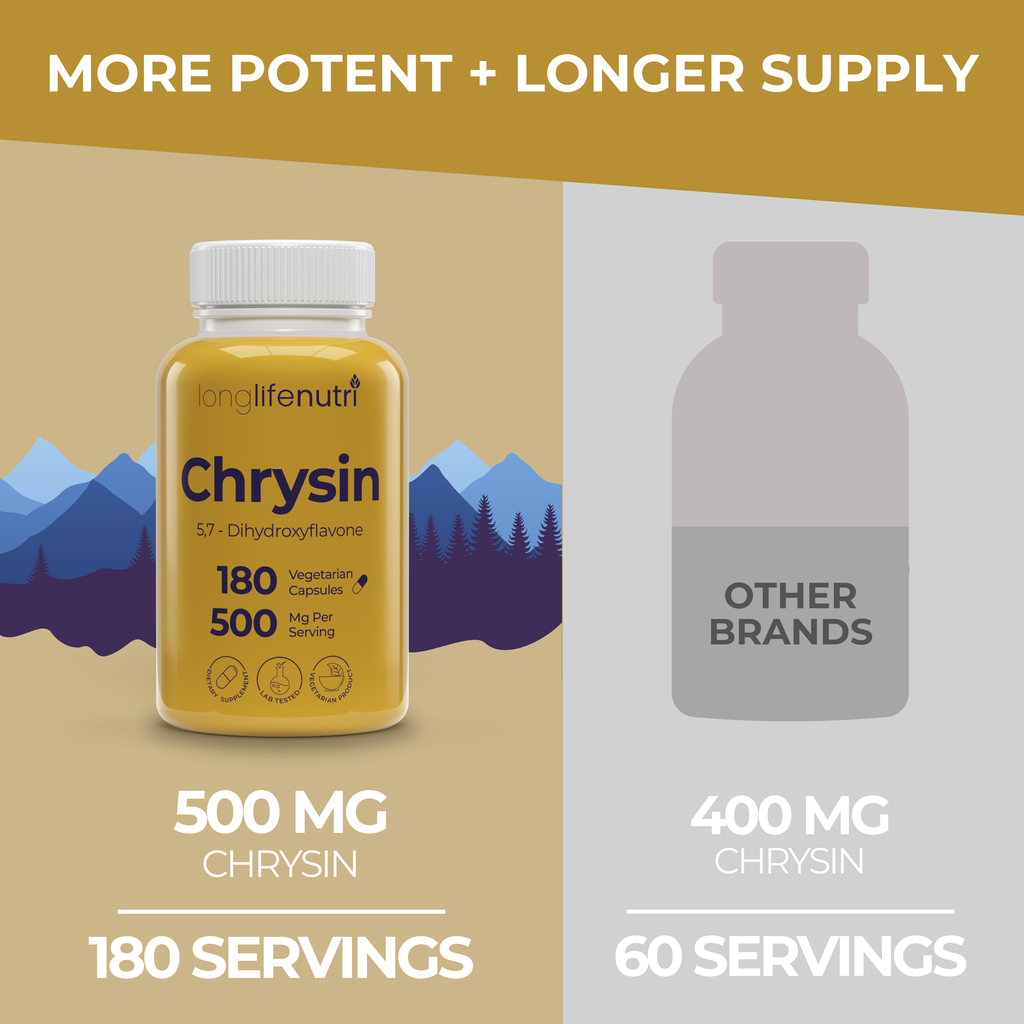 MRM Chrysin 500mg – 30 Vegan Capsules, GMP Quality Assured, Supports Testosterone