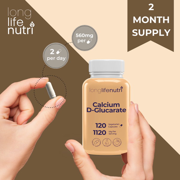 Calcium D-Glucarate 1120mg - 120 Vegetarian Capsules for Detox Support