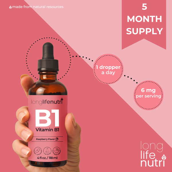 Vitamin B1 Liquid Drops -  4 FL OZ Thiamine Mononitrate Organic Supplement