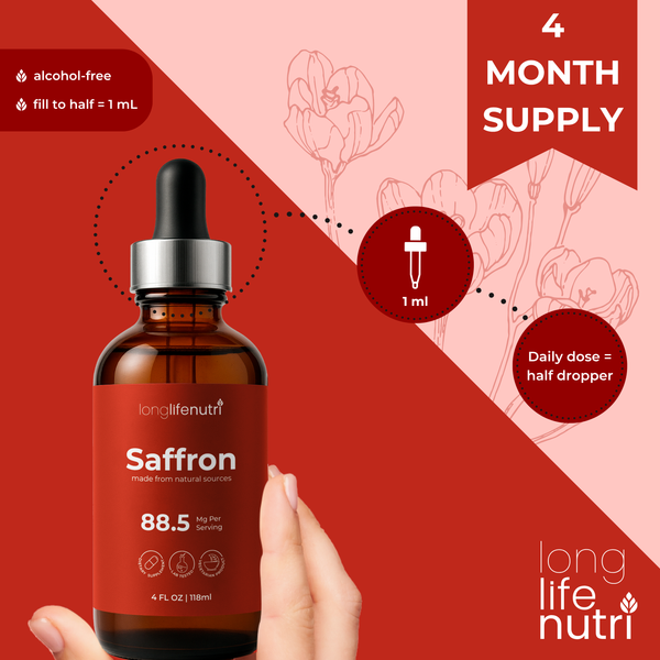 Saffron Extract 88.5mg - 4 Fl Oz Liquid Supplement, Botanical Wellness Made Easy For Busy Routines