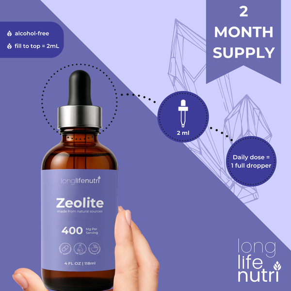 Zeolite Clinoptilolite 400mg - 4 Fl Oz Liquid Mineral Supplement, Humic & Fulvic Complex, GMP Certified