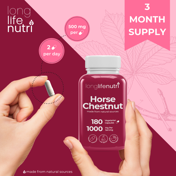 Horse Chestnut 500mg - 180 Vegetarian Capsules for Daily Wellness & Circulation