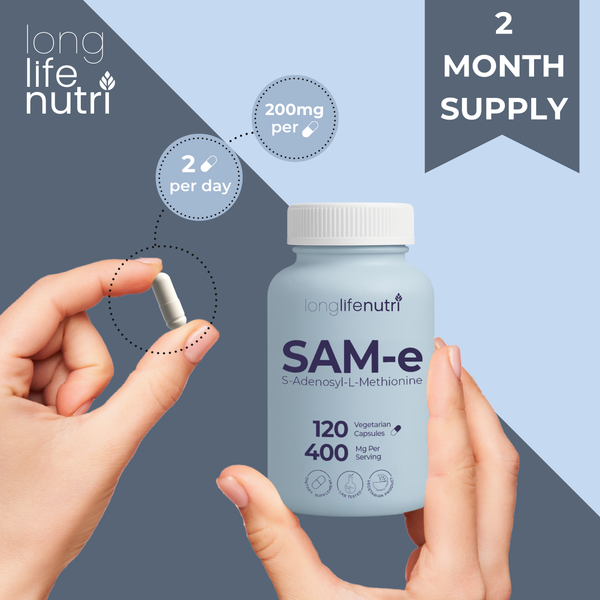 SAM-e Supplement 400mg - 120 Vegetarian Capsules, For Mobility & Flexibility