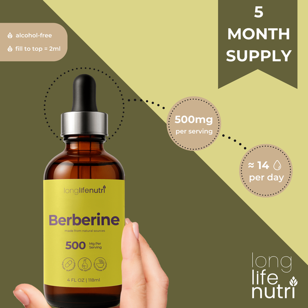 Berberine Liquid - 4 FL OZ for Gut Balance & Natural Energy, Raspberry Flavor