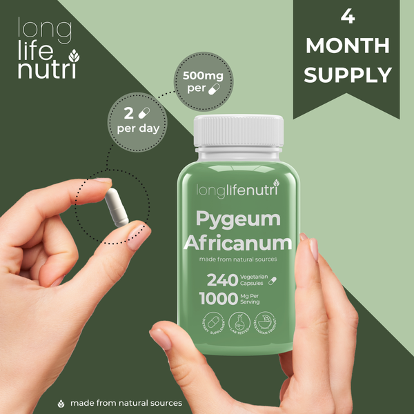 Pygeum Africanum 1000mg - 240 Vegetarian Capsules for Prostate Health Support