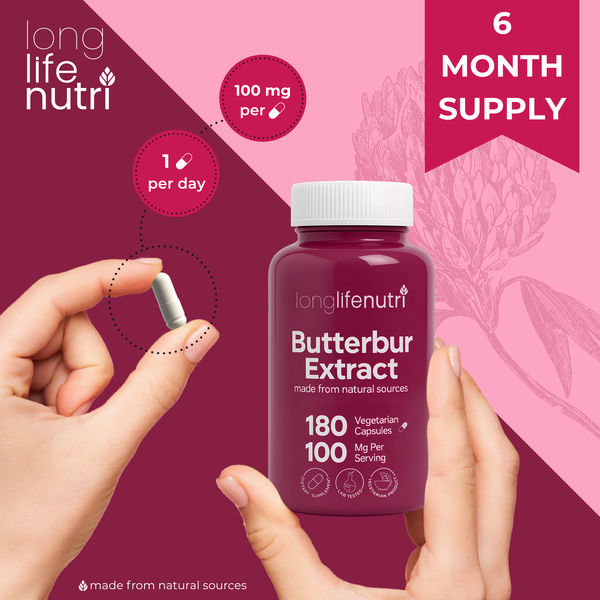 Butterbur Extract 100mg - 180 Vegetarian Capsules for Head Comfort & Neural Calm