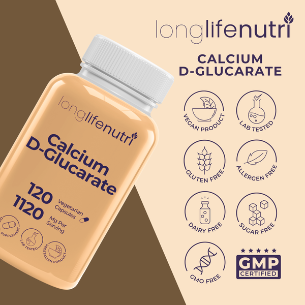 Calcium D-Glucarate 1120mg - 120 Vegetarian Capsules for Detox Support