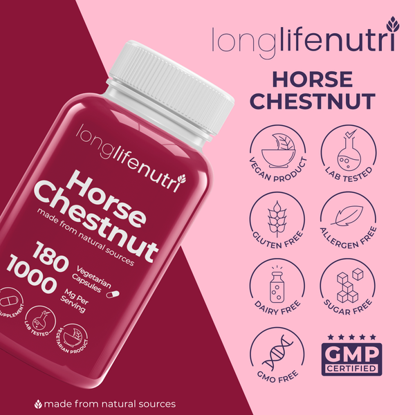 Horse Chestnut 500mg - 180 Vegetarian Capsules for Daily Wellness & Circulation