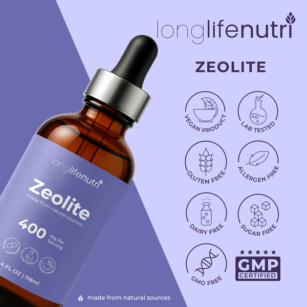 Zeolite Clinoptilolite 400mg - 4 Fl Oz Liquid Mineral Supplement, Humic & Fulvic Complex, GMP Certified