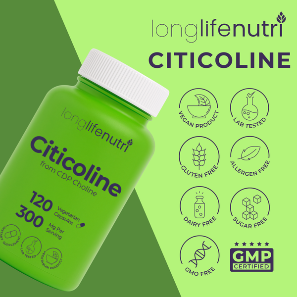 Citicoline 300mg - 120 Vegetarian Capsules, CDP Choline for Brain Performance