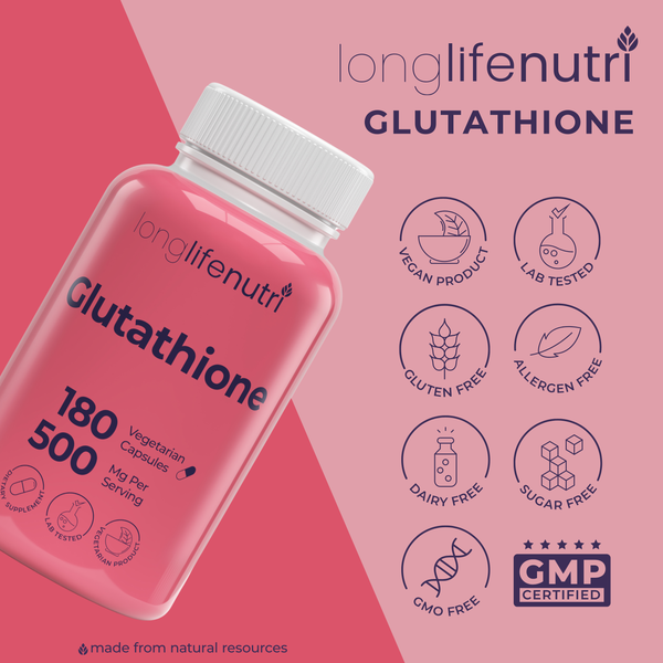 Reduced Glutathione 500mg – 180 Vegetarian Capsules, Natural Antioxidant