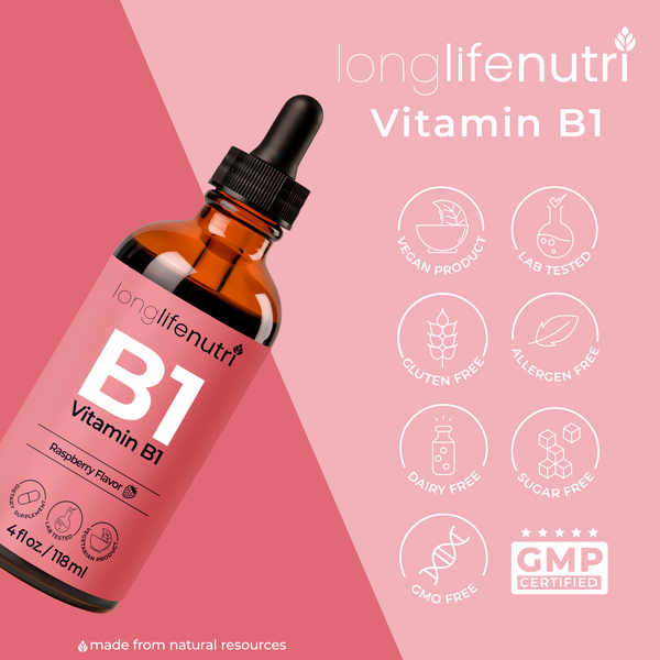 Vitamin B1 Liquid Drops -  4 FL OZ Thiamine Mononitrate Organic Supplement