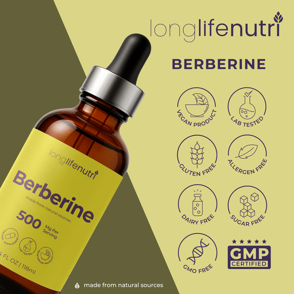 Berberine Liquid - 4 FL OZ for Gut Balance & Natural Energy, Raspberry Flavor