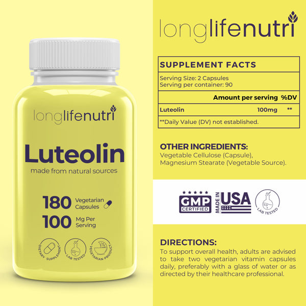 Luteolin 100mg for Strengthen Cognitive Function, 3-Month Supply, Made in USA