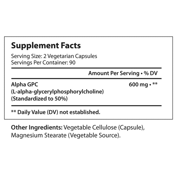 Alpha GPC Choline 300 mg - 180 Vegetarian Capsules LongLifeNutri