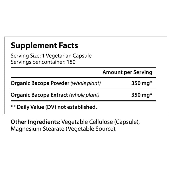 Bacopa Monnieri Extract 700 mg - 180 Vegetarian Capsules LongLifeNutri