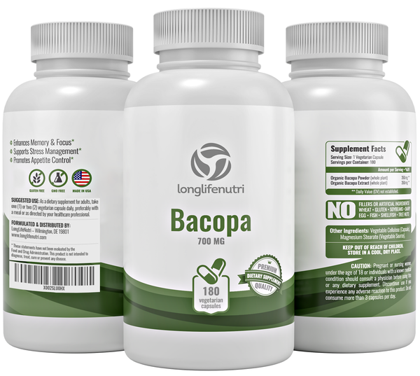Bacopa Monnieri Extract 700 mg - 180 Vegetarian Capsules - LongLifeNutri