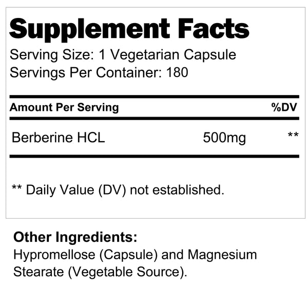 Berberine HCL 500 mg - 180 Vegetarian Capsules LongLifeNutri